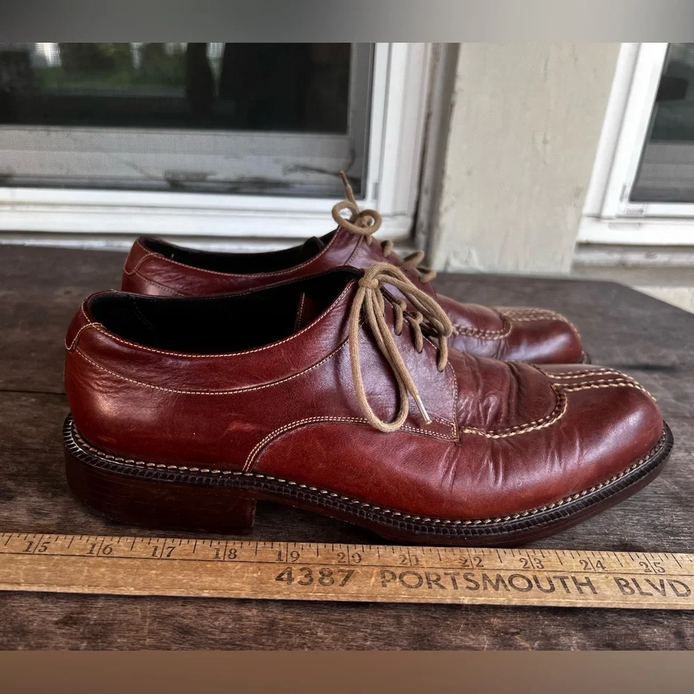 Cole Haan Country Men’s Sz 9.5 D Oxfords Brown Leather Split Toe Vintage Dress